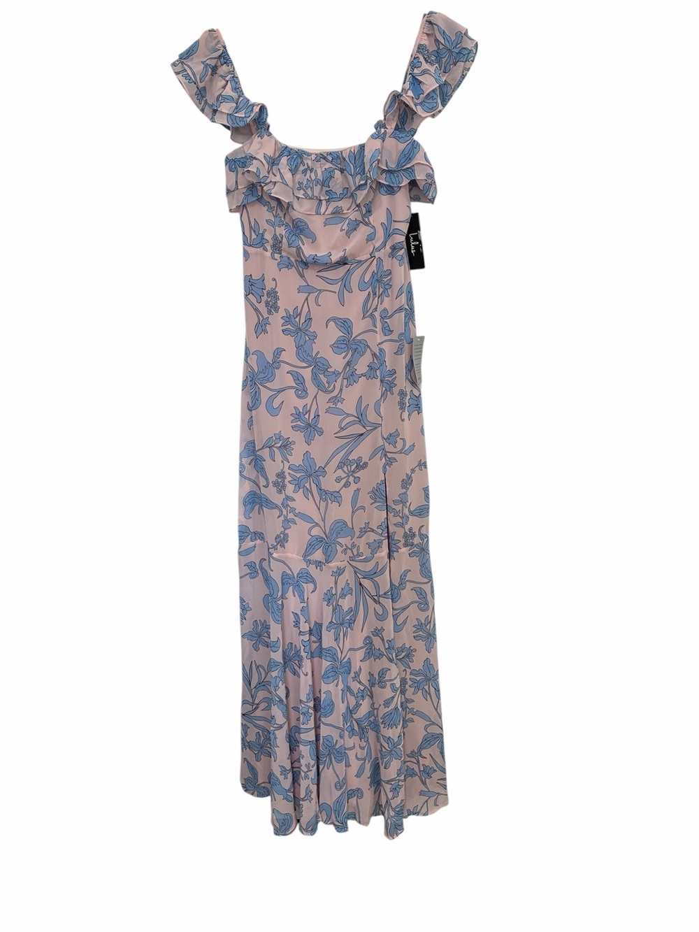 Lulus Adelaide off the shoulder blush Pink Floral Ruffle Maxi Dress NWT